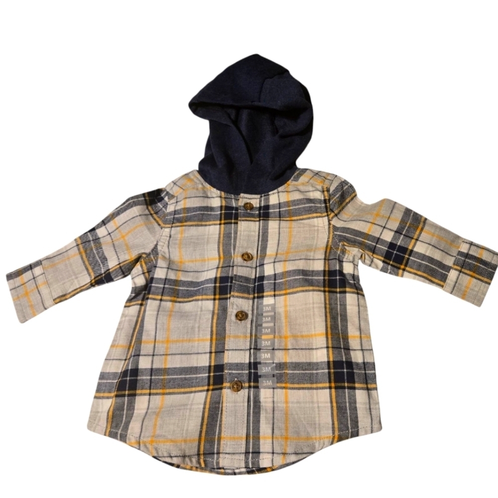 Plaid Hooded Button Up Shirt, Size 3 Months